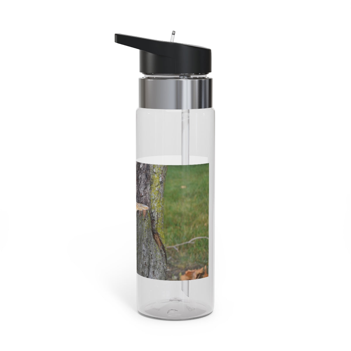 Tree Stump Kensington Tritan™ Sport Bottle in 20oz, featuring a screw-on lid, straw, and carabiner hook, made from durable BPA-free Tritan plastic.