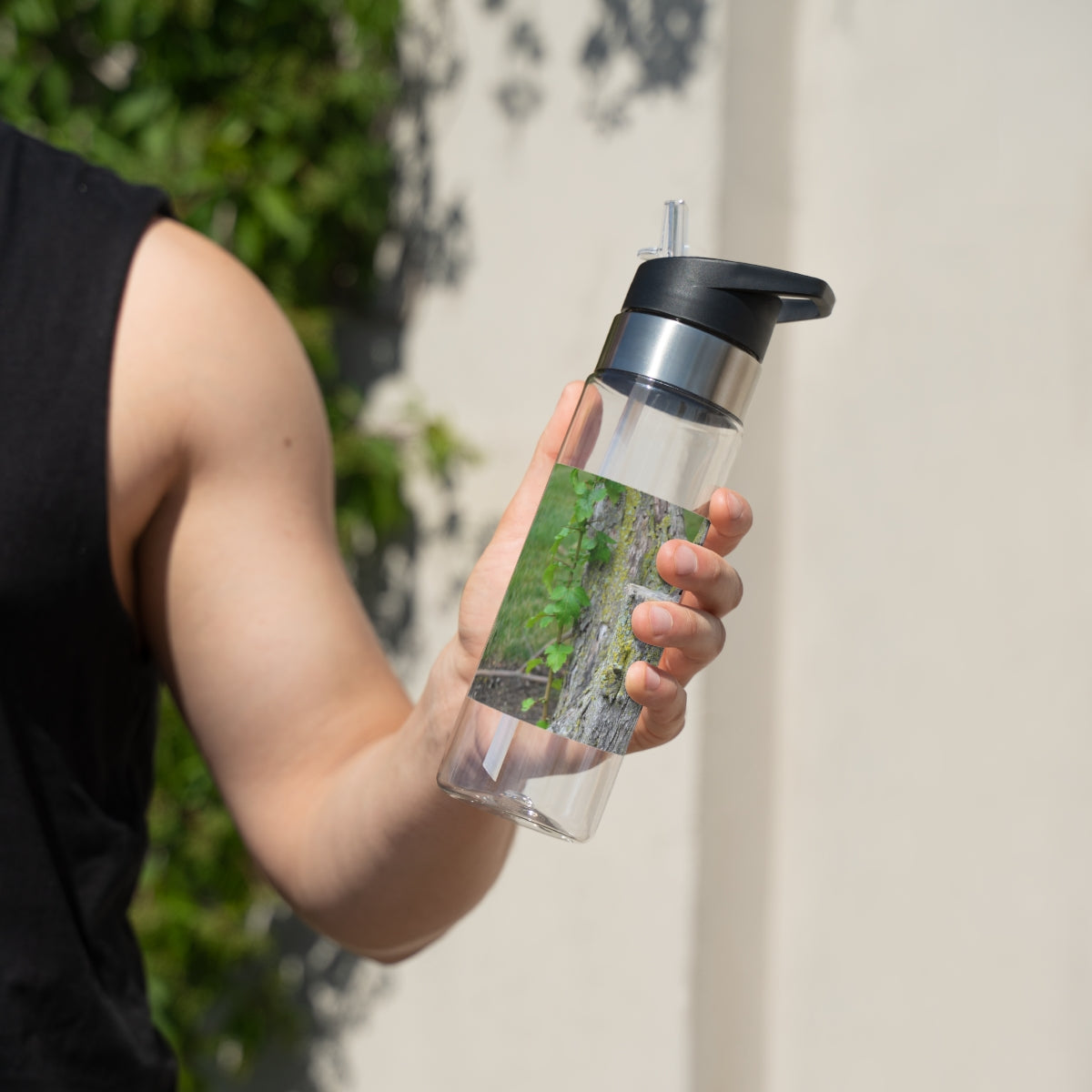 Tree Stump Kensington Tritan™ Sport Bottle in 20oz, featuring a screw-on lid, straw, and carabiner hook, made from durable BPA-free Tritan plastic.