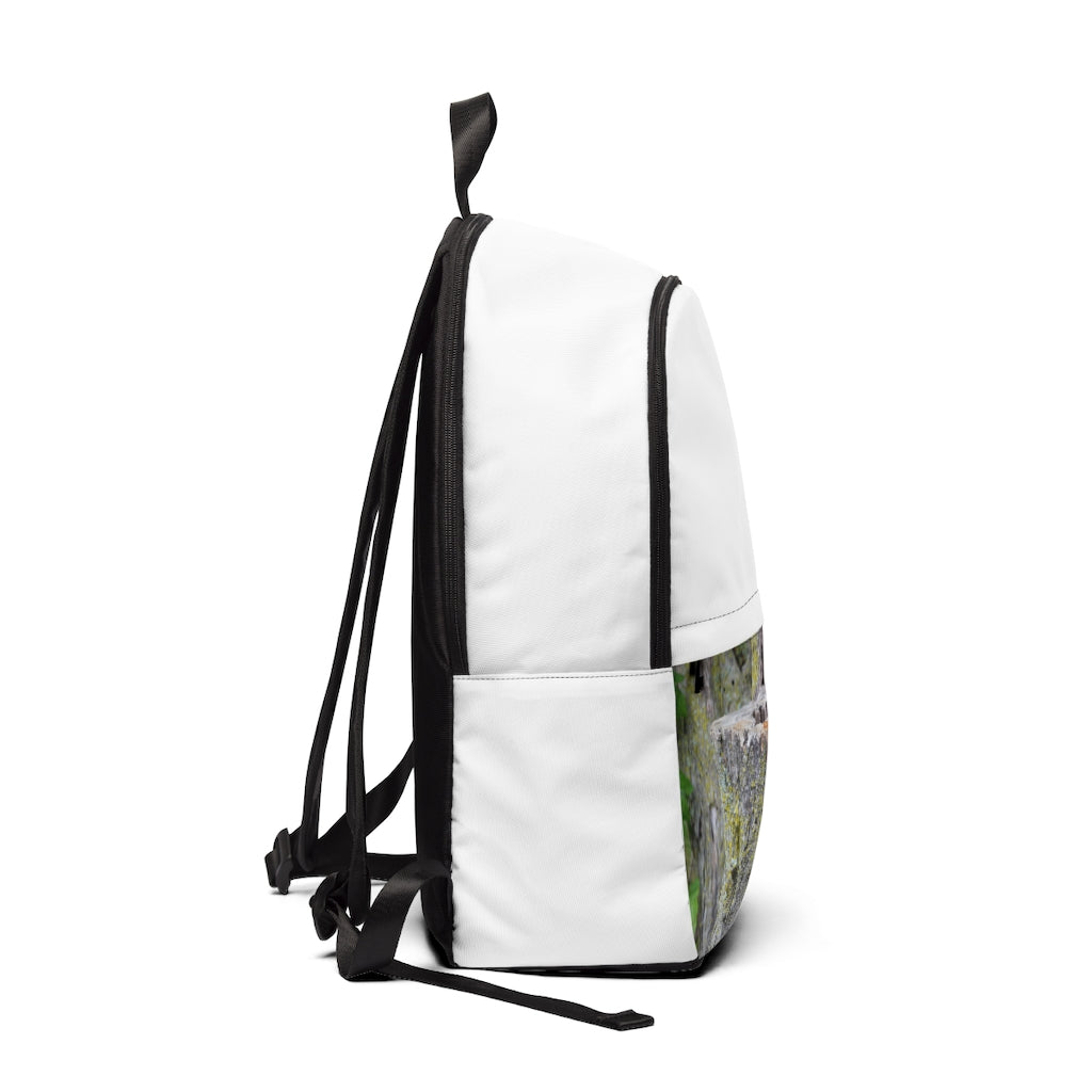 Tree Stump Unisex Fabric Backpack in soft nylon, featuring adjustable straps and a padded back panel, ideal for school and outdoor use.