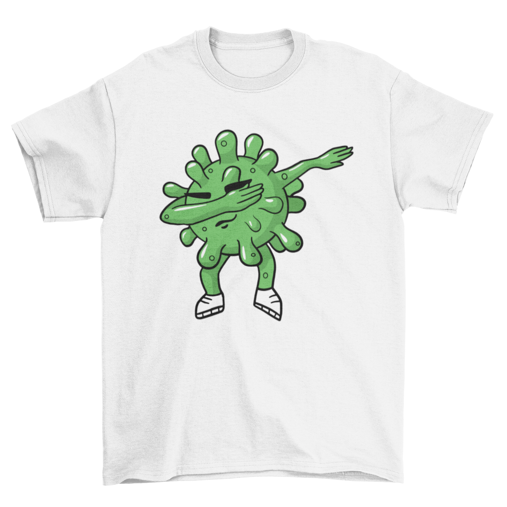 Cartoon virus doing dab dance.