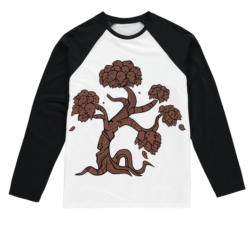 Trees Sublimation Baseball Long Sleeve T-Shirt featuring a crew neck and long sleeves, designed for vibrant sublimation printing.