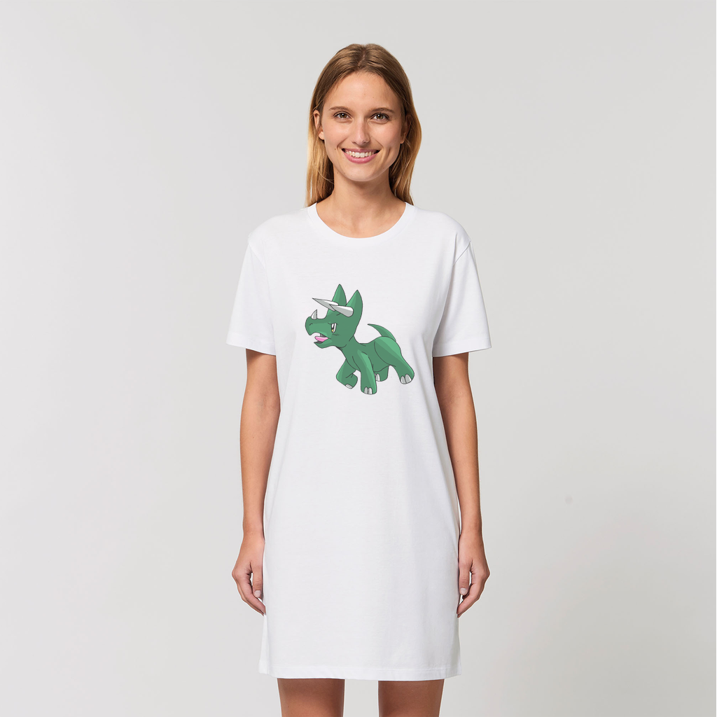 Treevetop Organic T-Shirt Dress made from 100% organic cotton, featuring a soft-hand feel and stylish design, available in various sizes.