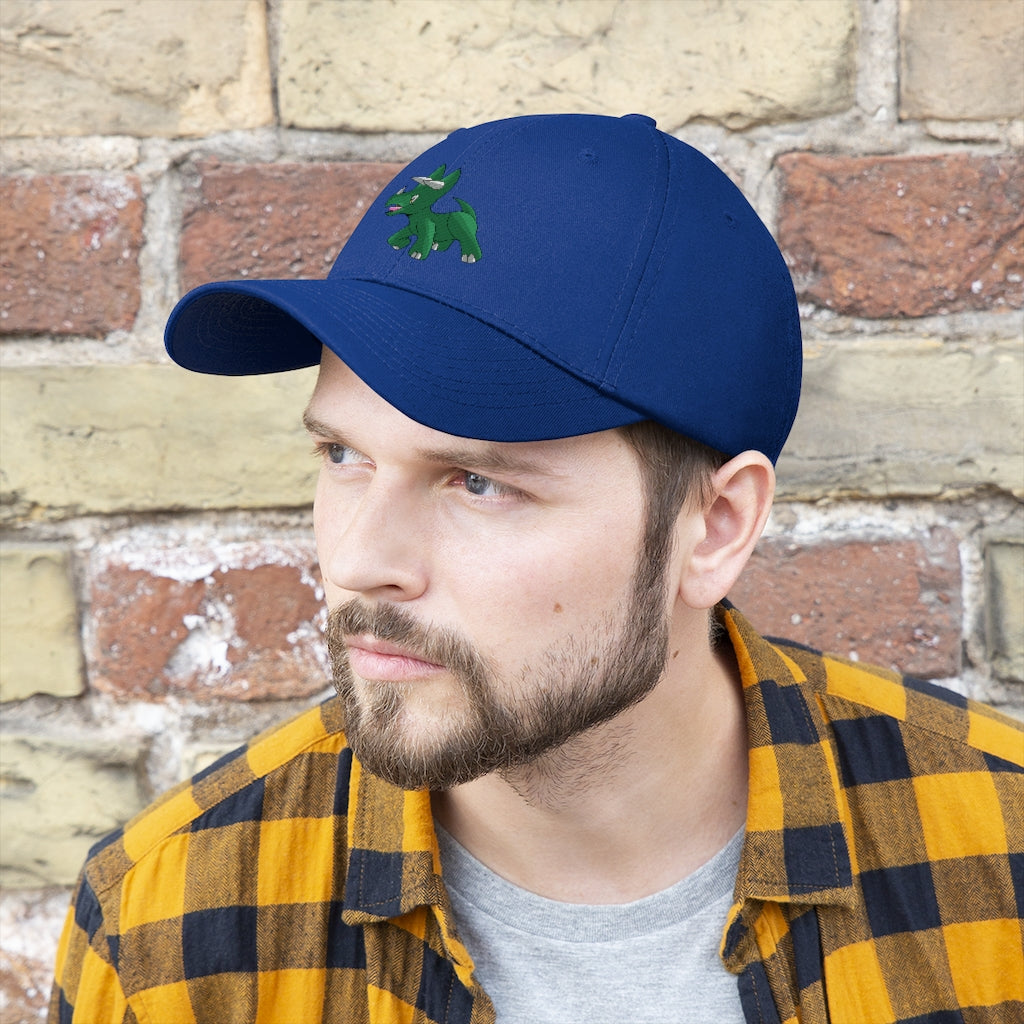Treevetop Unisex Twill Hat in solid color, showcasing its 6-panel design and adjustable Velcro closure.