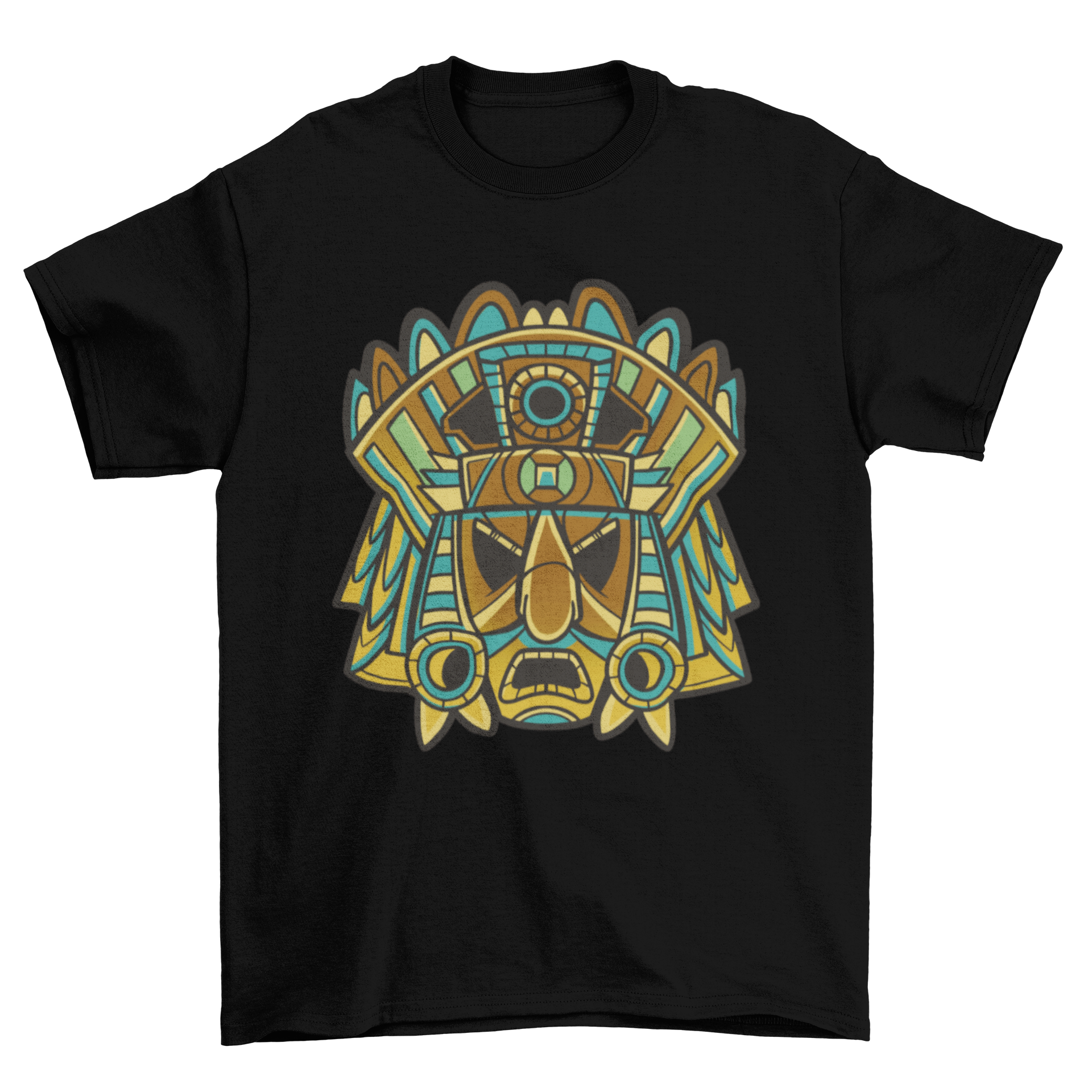 A stylish tribal mask t-shirt featuring an intricate mask design, perfect for casual wear.