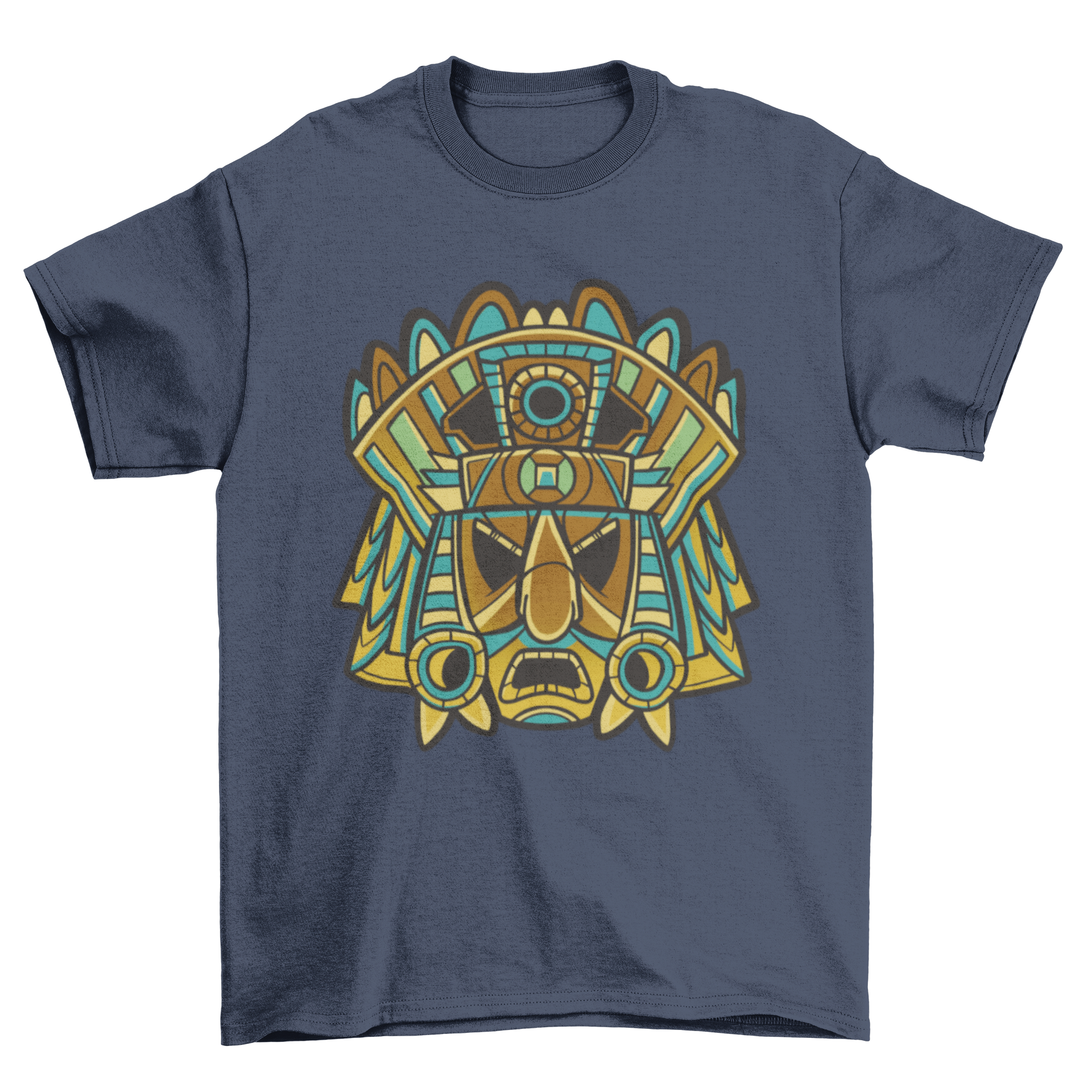 A stylish tribal mask t-shirt featuring an intricate mask design, perfect for casual wear.