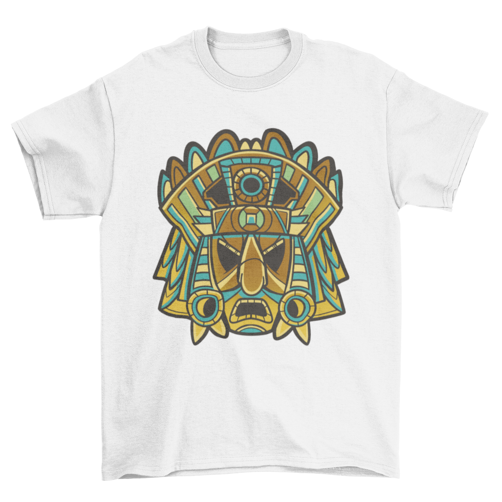 A stylish tribal mask t-shirt featuring an intricate mask design, perfect for casual wear.