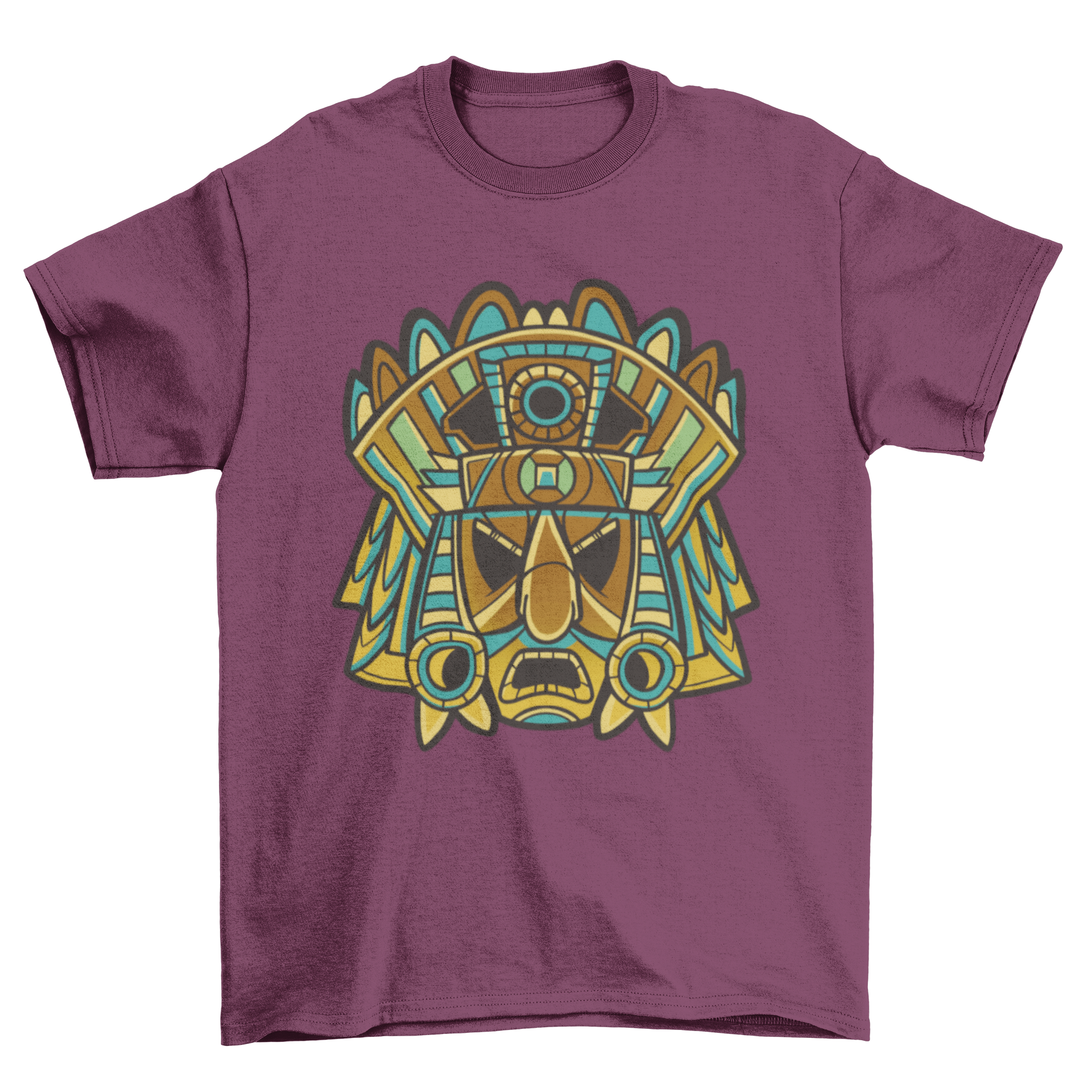 A stylish tribal mask t-shirt featuring an intricate mask design, perfect for casual wear.