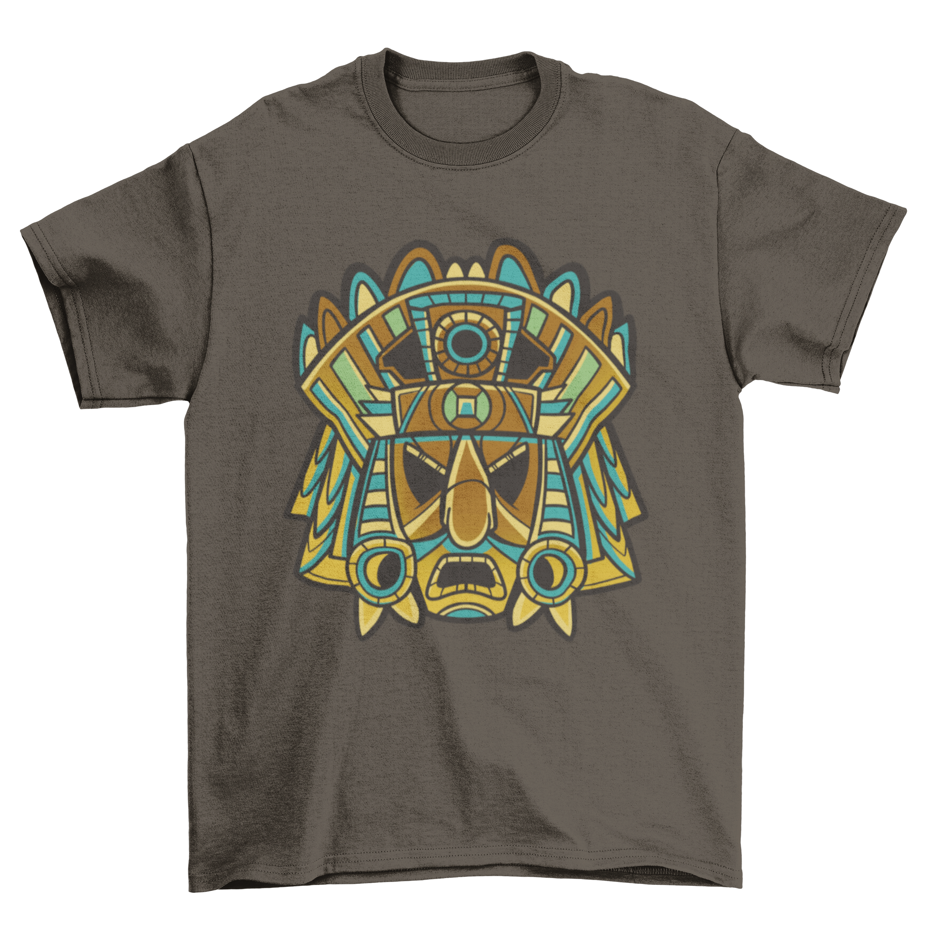 A stylish tribal mask t-shirt featuring an intricate mask design, perfect for casual wear.