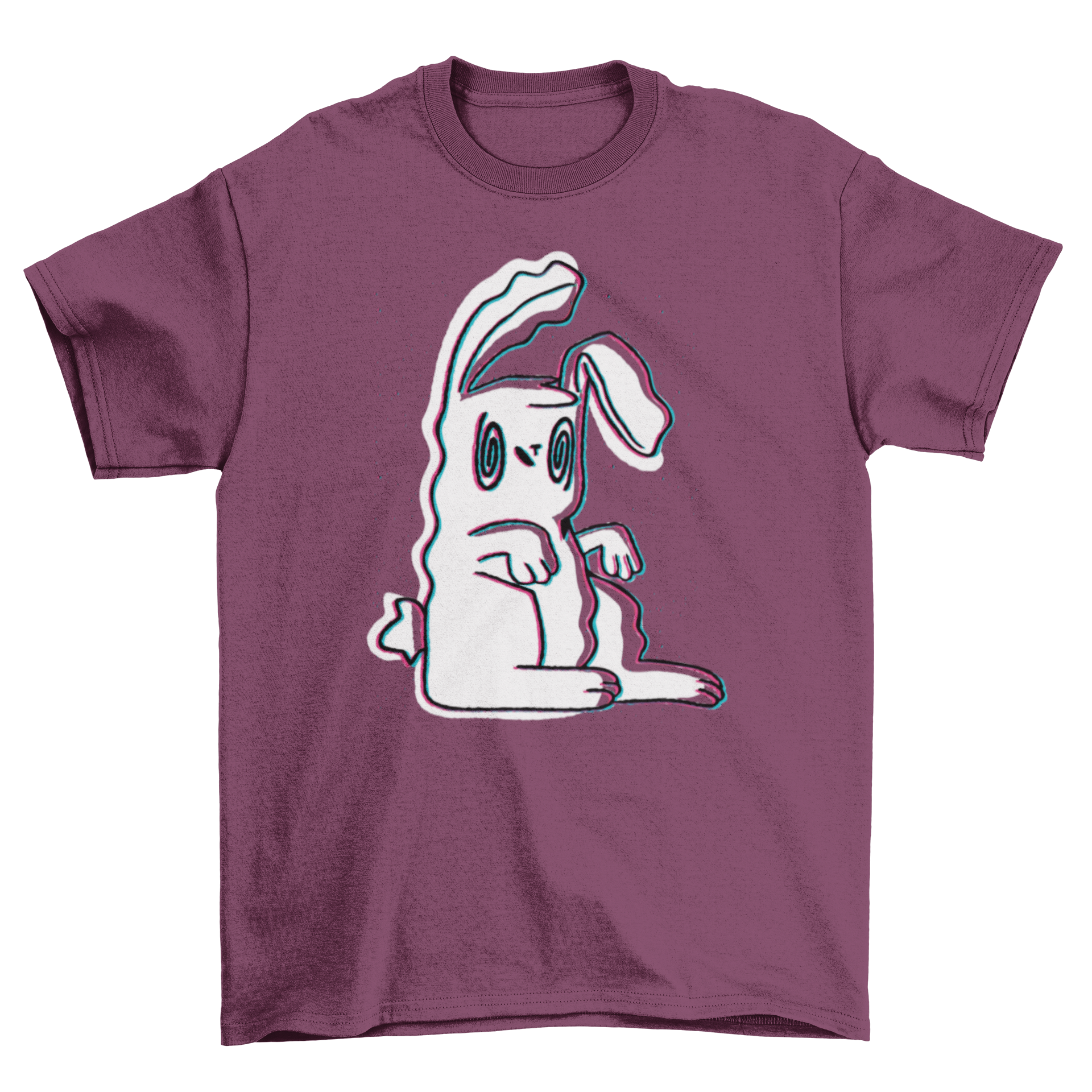 A vibrant t-shirt featuring a colorful trippy bunny illustration, perfect for casual wear.
