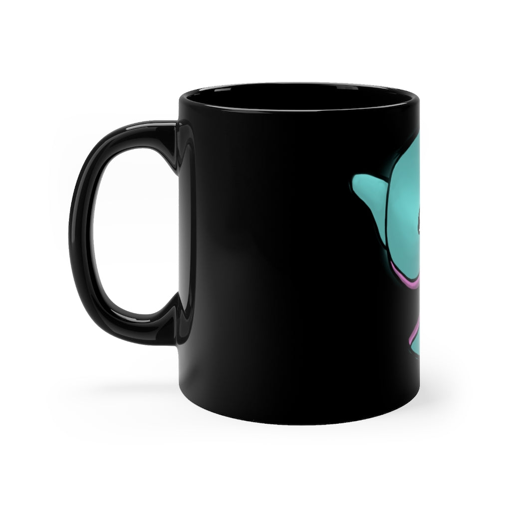 Troffle Black mug 11oz, featuring a sleek black ceramic design with rounded corners and a comfortable C-handle.