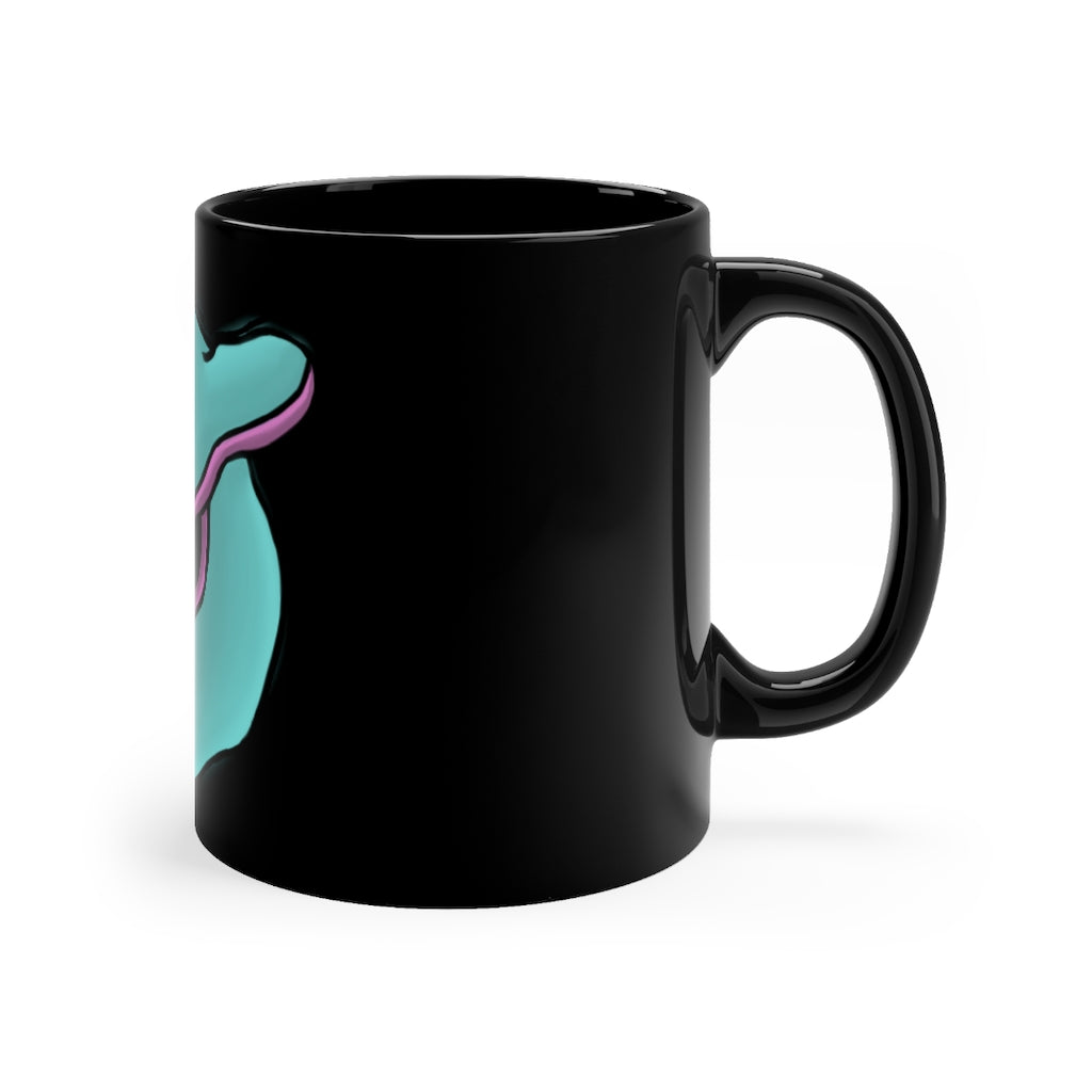 Troffle Black mug 11oz, featuring a sleek black ceramic design with rounded corners and a comfortable C-handle.