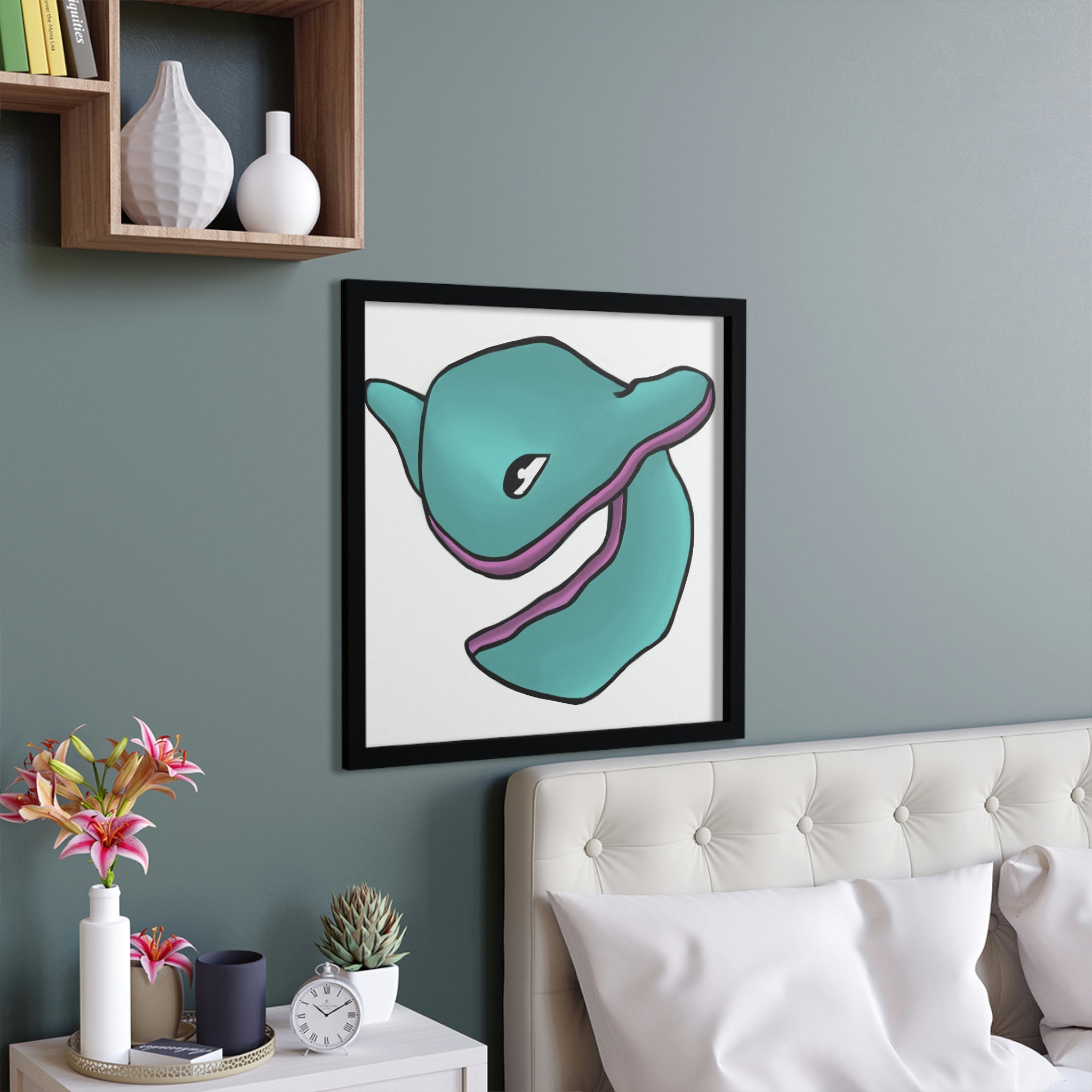 Troffle Framed Poster featuring a hand-crafted wooden frame and vibrant custom design, perfect for home decor.