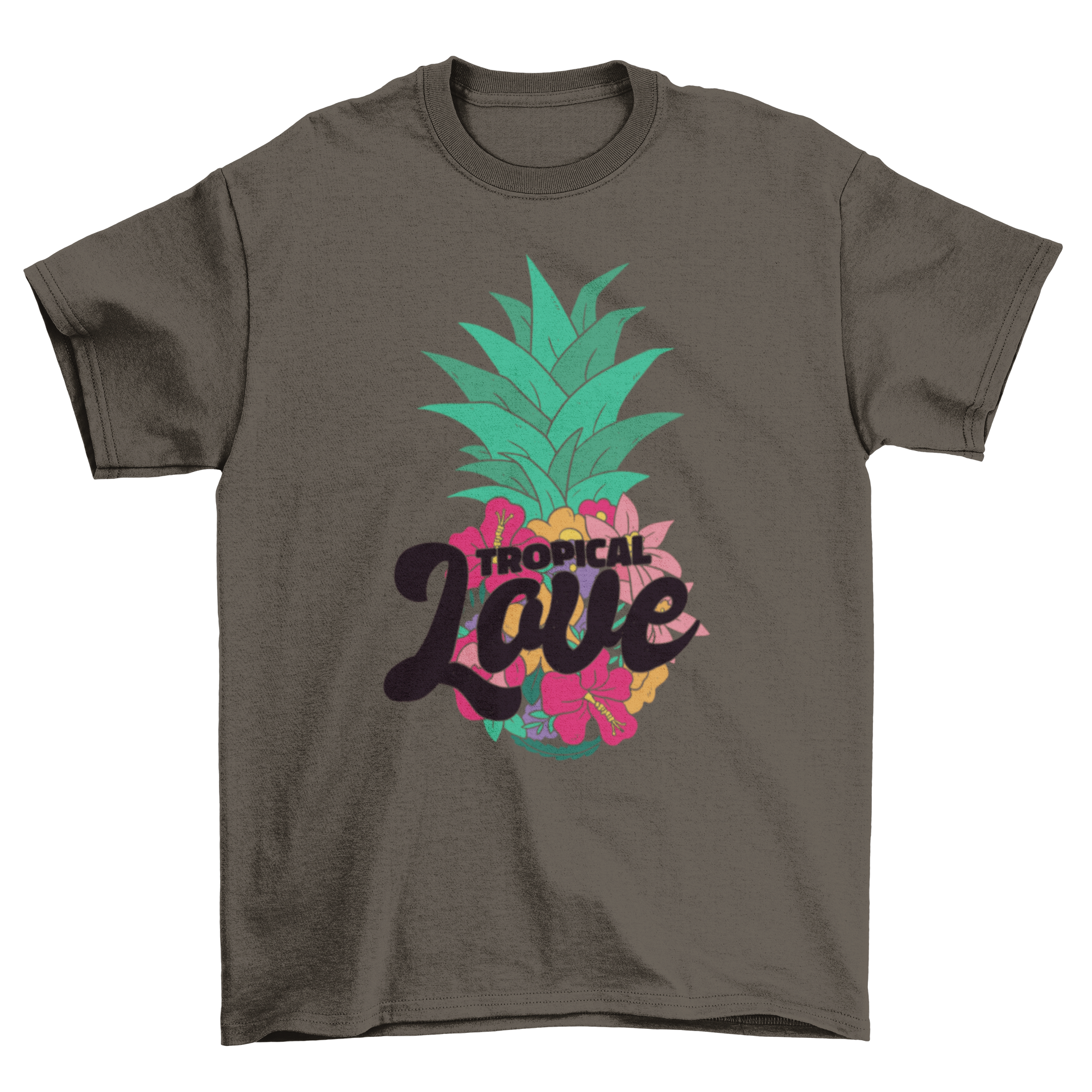 Tropical Love T-shirt featuring a floral pineapple design and the quote 'Tropical Love'.