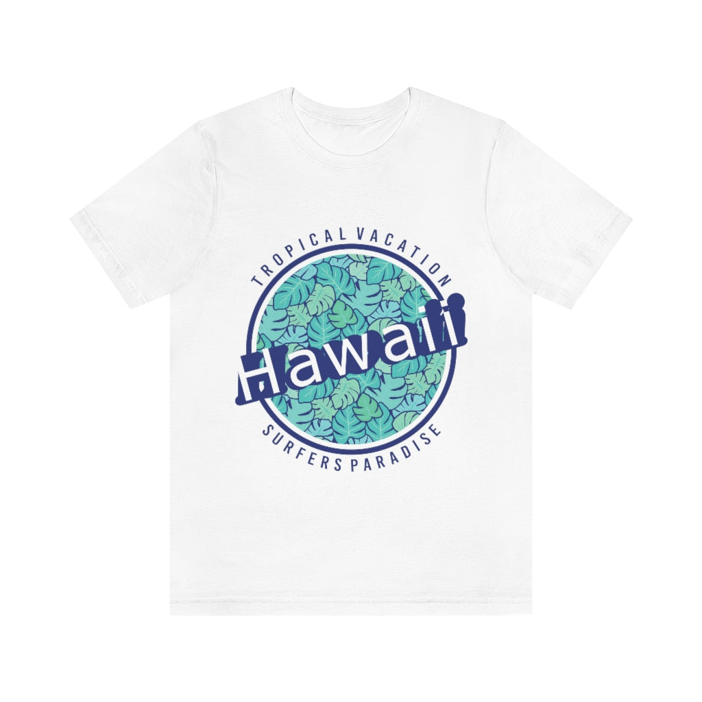 A vibrant unisex T-shirt featuring a surfing design inspired by Hawaii, made from 100% soft cotton.