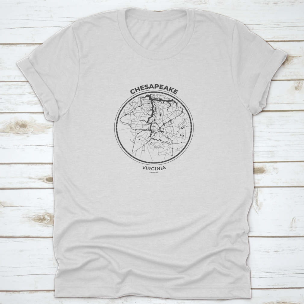 Chesapeake, Virginia T-Shirt featuring a map badge design, made from soft cotton fabric.