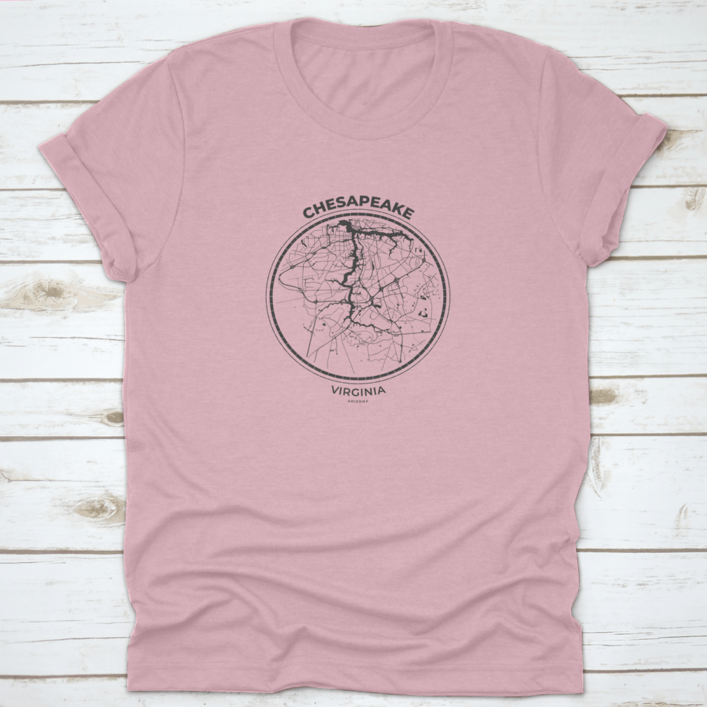 Chesapeake, Virginia T-Shirt featuring a map badge design, made from soft cotton fabric.
