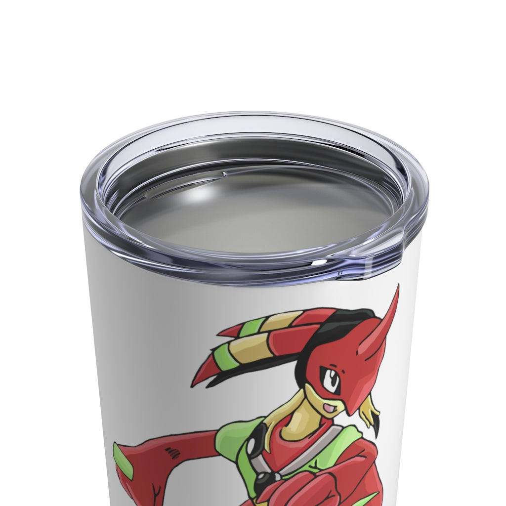 Tsoskichan Tumbler 10oz in stainless steel with a see-thru plastic lid, showcasing its sleek design and rounded corners.