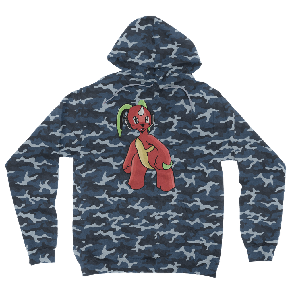 Tsosti Camouflage Adult Hoodie featuring an all-over camo design, double fabric hood, and kangaroo pouch pocket.