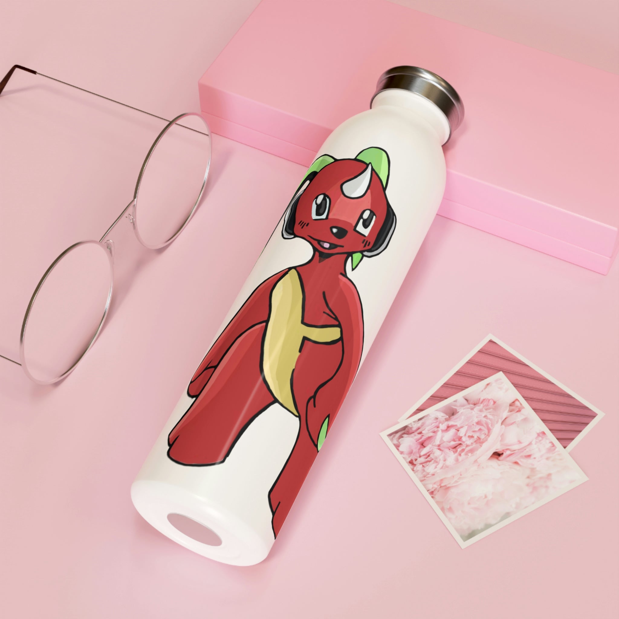 Tsosti Slim Water Bottle with customizable matte finish and fashionable lid, showcasing its sleek design and 20oz capacity.