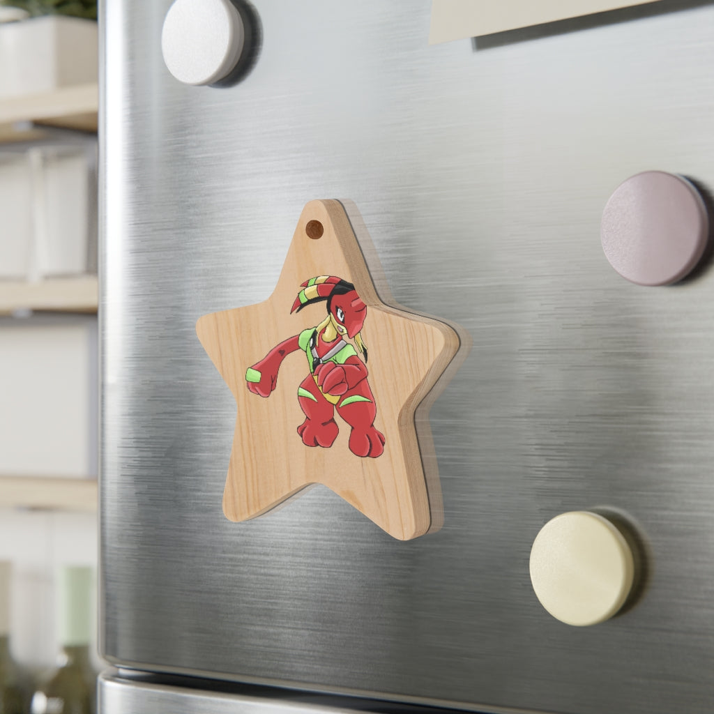 Tsostkichan Wooden Christmas Ornaments in various whimsical shapes with a red ribbon, showcasing rustic wooden texture.