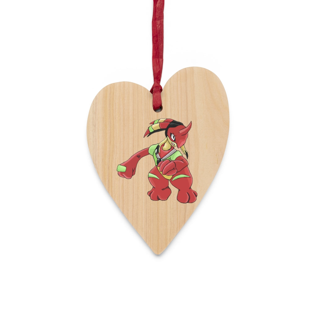 Tsostkichan Wooden Christmas Ornaments in various whimsical shapes with a red ribbon, showcasing rustic wooden texture.