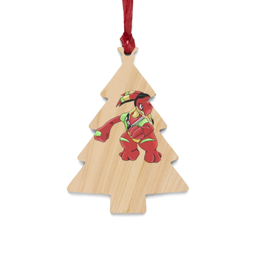 Tsostkichan Wooden Christmas Ornaments in various whimsical shapes with a red ribbon, showcasing rustic wooden texture.