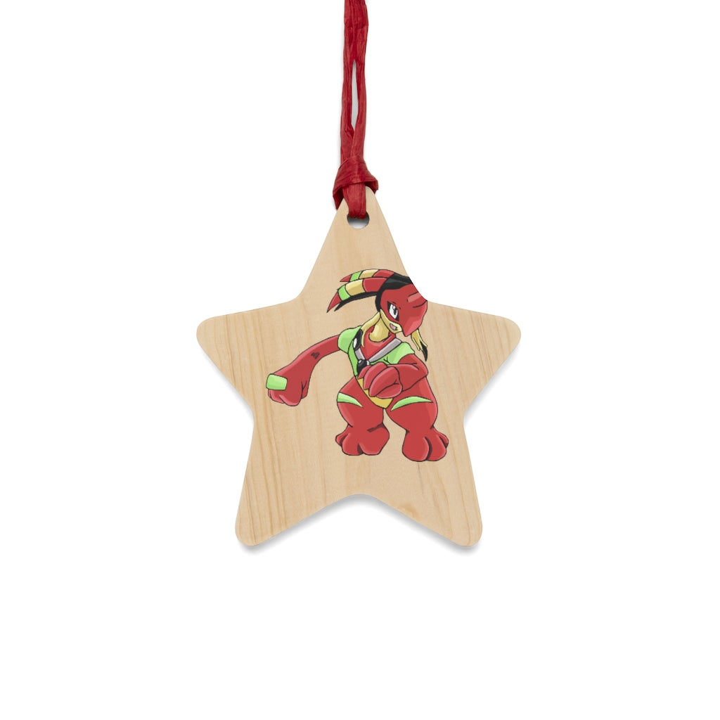 Tsostkichan Wooden Christmas Ornaments in various whimsical shapes with a red ribbon, showcasing rustic wooden texture.