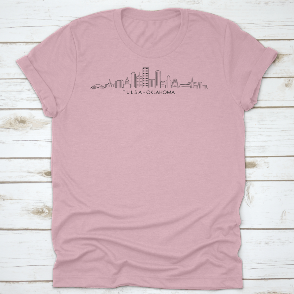 A stylish Tulsa City Oklahoma Skyline Silhouette Shirt showcasing the iconic cityscape design in a comfortable fit.
