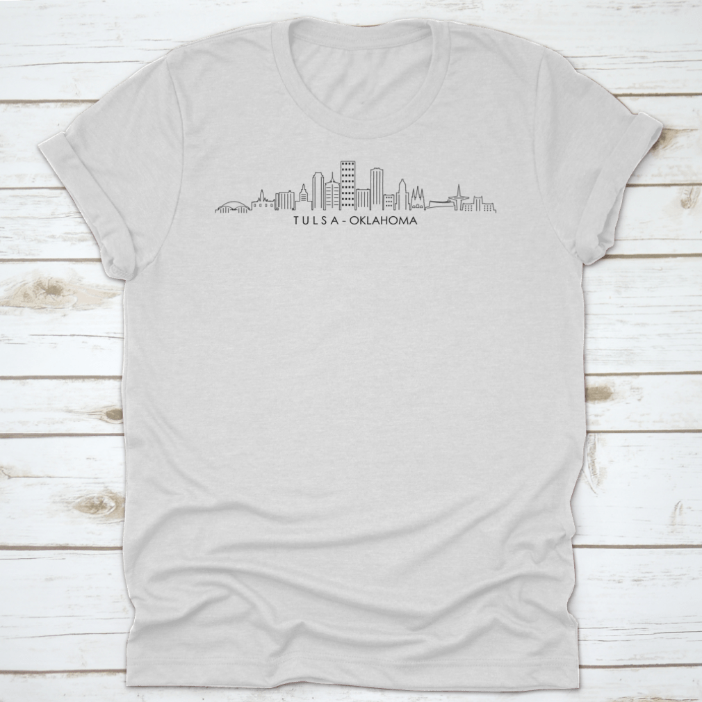 A stylish Tulsa City Oklahoma Skyline Silhouette Shirt showcasing the iconic cityscape design in a comfortable fit.