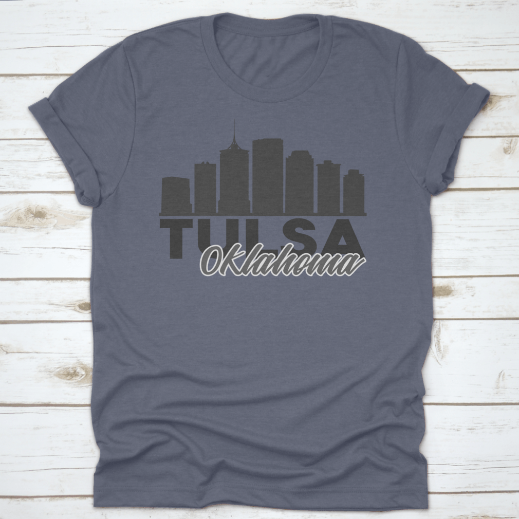 Tulsa, Oklahoma skyline vector art design on a cotton fabric, showcasing iconic buildings and landmarks.