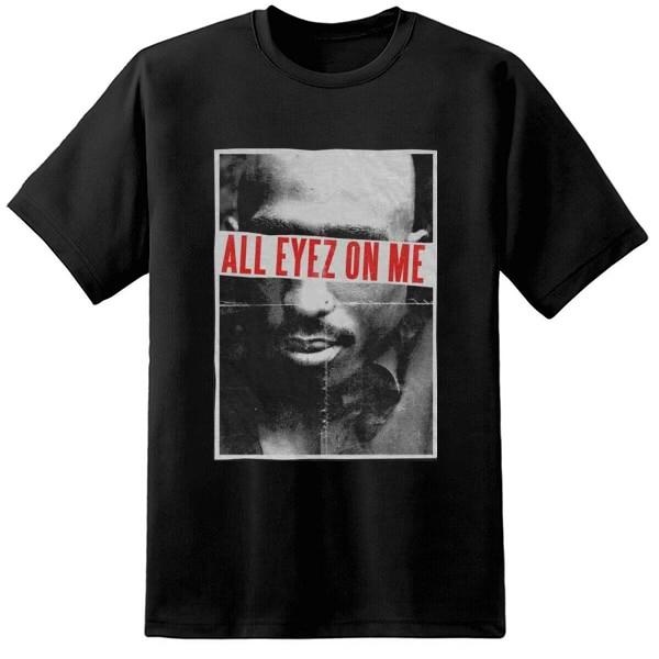 Tupac All Eyes On Me T-shirt featuring a vibrant print of Tupac Shakur, made from soft cotton with a casual O-neck design.