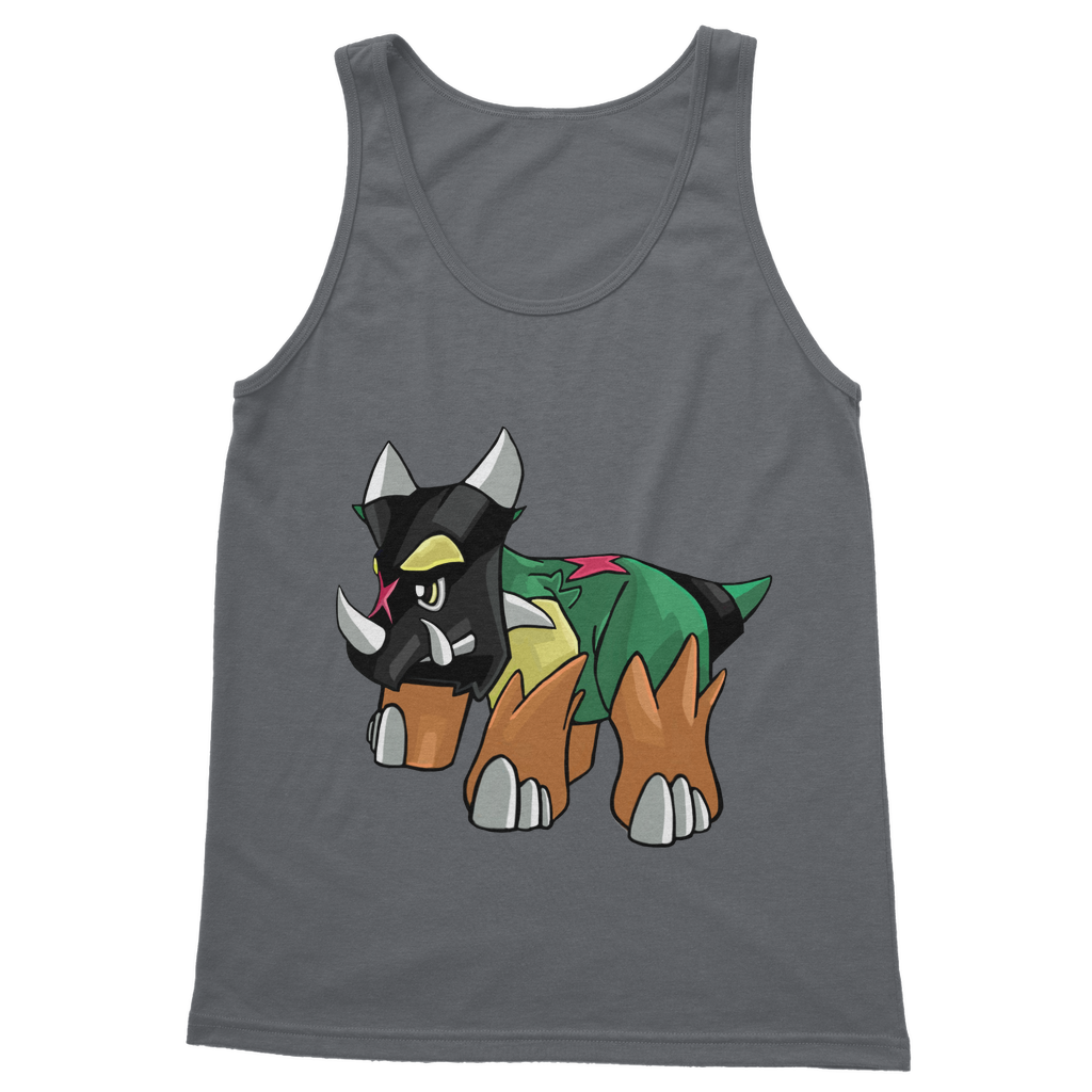 Turroxosaurus Classic Adult Vest Top in various colors, showcasing its unisex design and high-quality fabric.