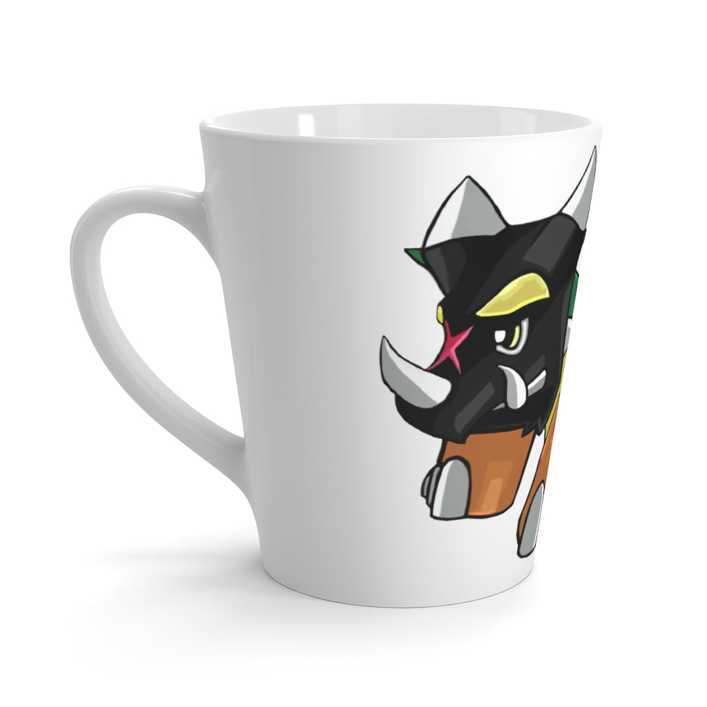 Turroxosaurus Latte Mug featuring a whimsical dinosaur design, made of durable white ceramic with a comfortable C-handle.