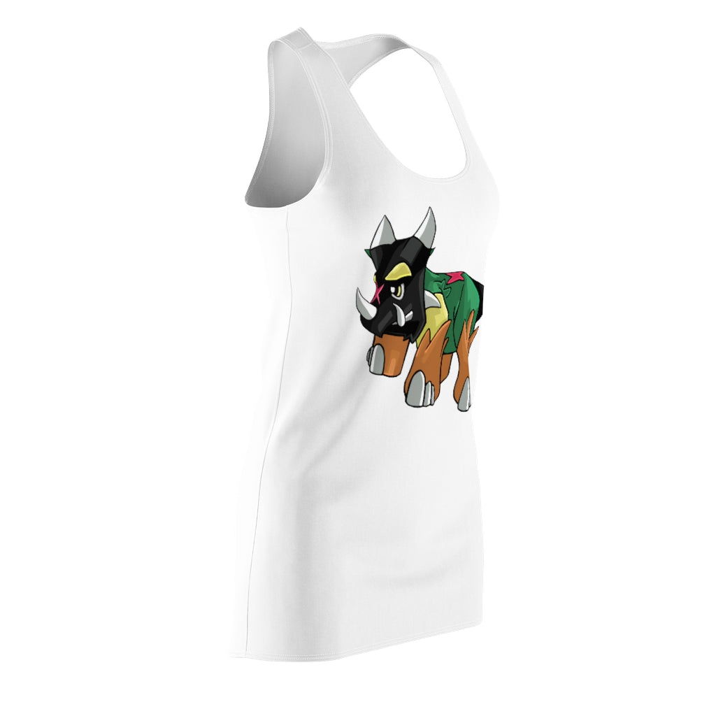 Turroxosaurus Women's Cut & Sew Racerback Dress showcasing a stylish design with a sporty fit, made from lightweight polyester fabric.