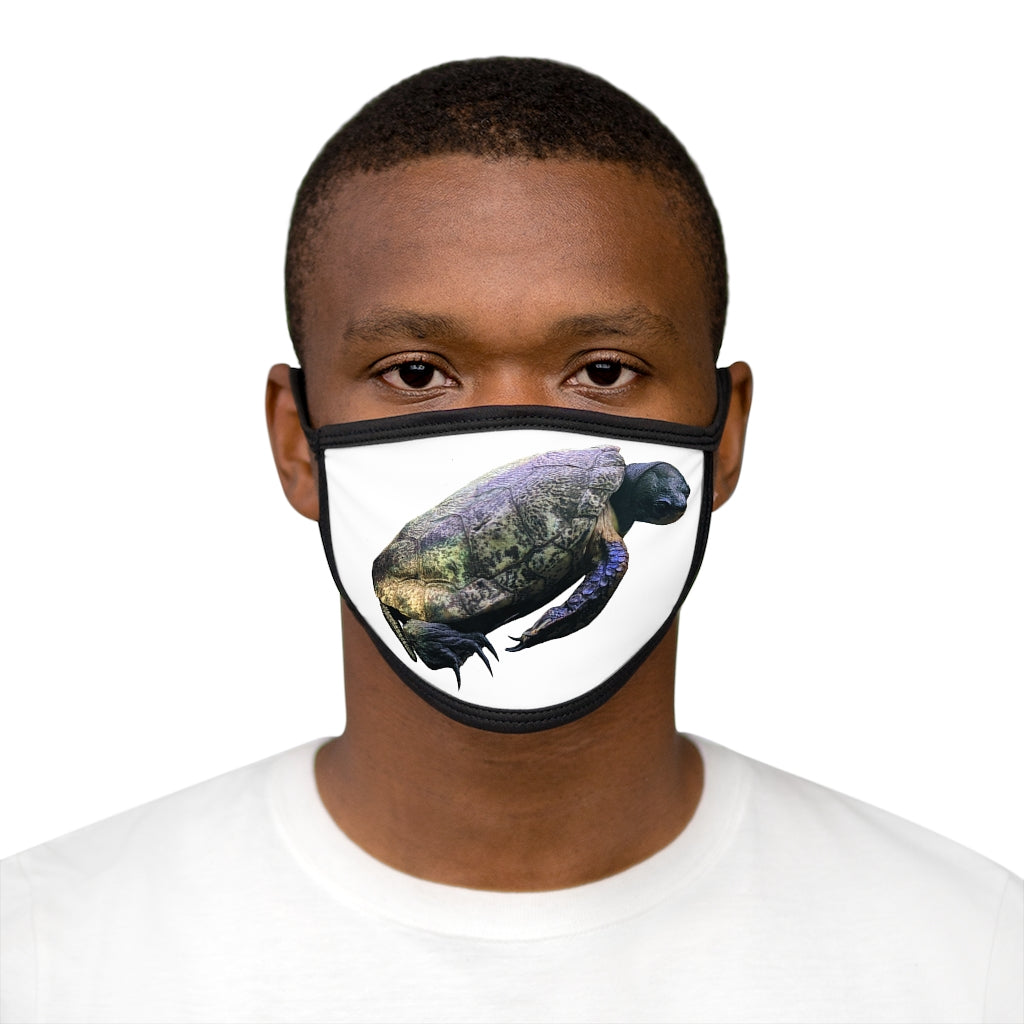 Turtle Mixed-Fabric Face Mask featuring a black outer edge and earloops, made from durable polyester and soft cotton.