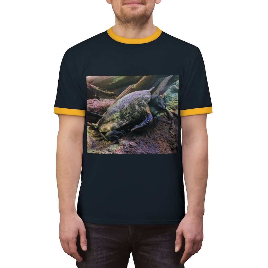 Turtle Unisex Ringer Tee in various colors, showcasing its lightweight fabric and stylish design.