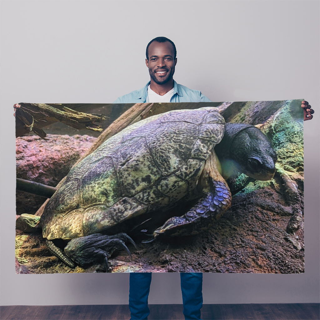 A vibrant Turtles Sublimation Flag featuring colorful turtle designs on durable polyester fabric, ideal for indoor and outdoor display.