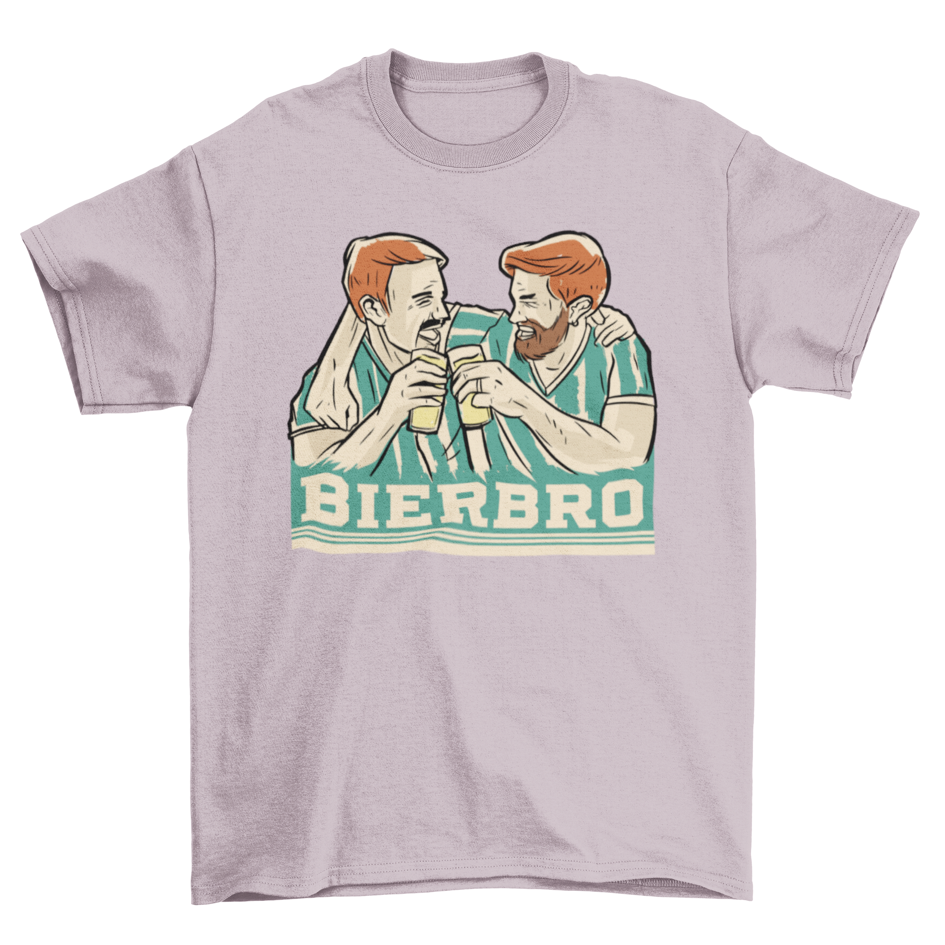 Bierbro t-shirt featuring two young male friends hugging and drinking beers with a fun quote.