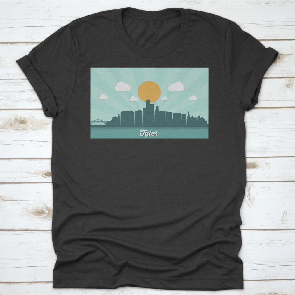 Tyler Skyline Day Time Vector Illustration T-Shirt showcasing a vibrant city skyline design on a comfortable cotton fabric.