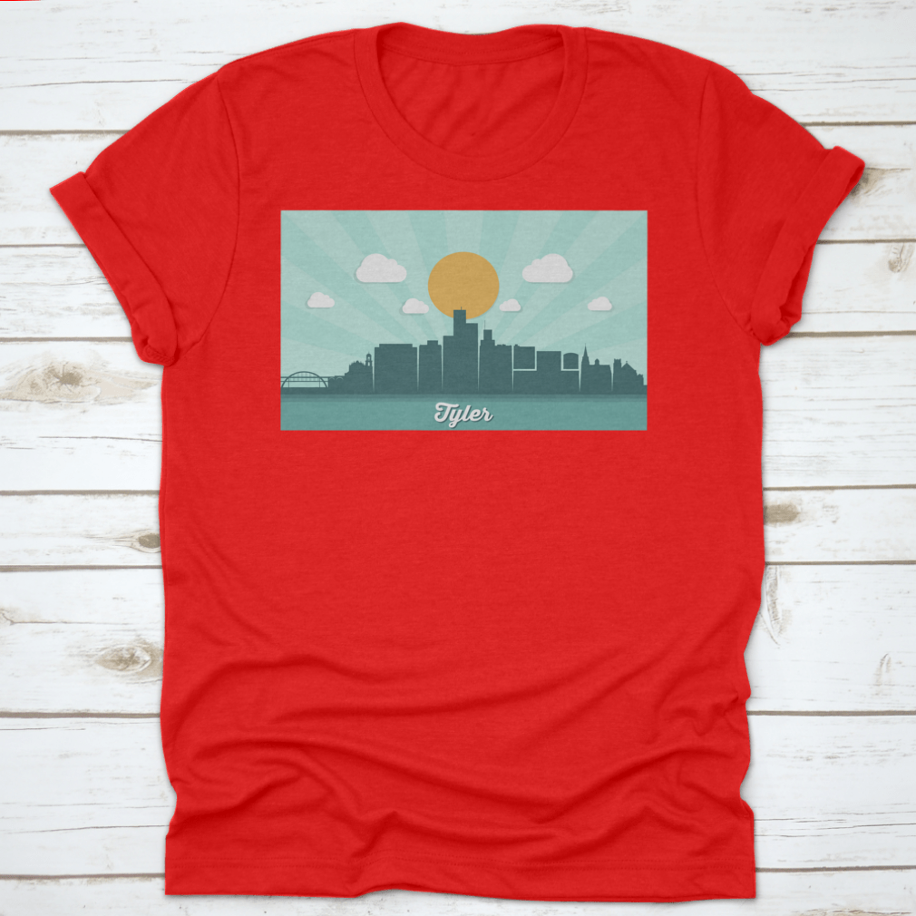 Tyler Skyline Day Time Vector Illustration T-Shirt showcasing a vibrant city skyline design on a comfortable cotton fabric.