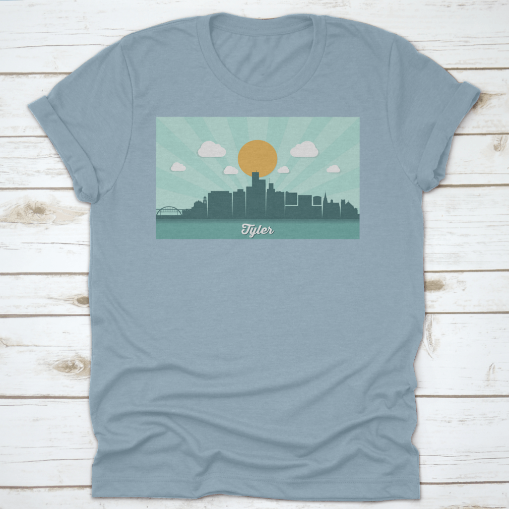 Tyler Skyline Day Time Vector Illustration T-Shirt showcasing a vibrant city skyline design on a comfortable cotton fabric.
