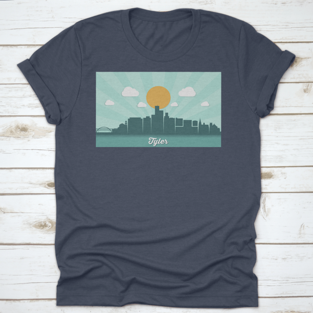 Tyler Skyline Day Time Vector Illustration T-Shirt showcasing a vibrant city skyline design on a comfortable cotton fabric.