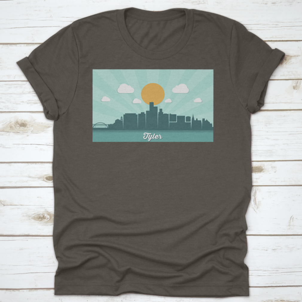 Tyler Skyline Day Time Vector Illustration T-Shirt showcasing a vibrant city skyline design on a comfortable cotton fabric.