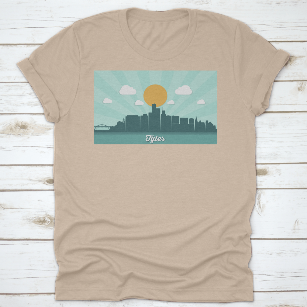 Tyler Skyline Day Time Vector Illustration T-Shirt showcasing a vibrant city skyline design on a comfortable cotton fabric.