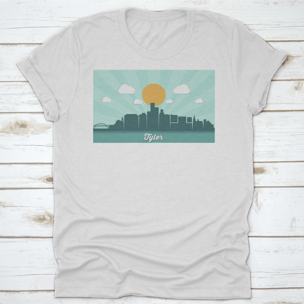 Tyler Skyline Day Time Vector Illustration T-Shirt showcasing a vibrant city skyline design on a comfortable cotton fabric.