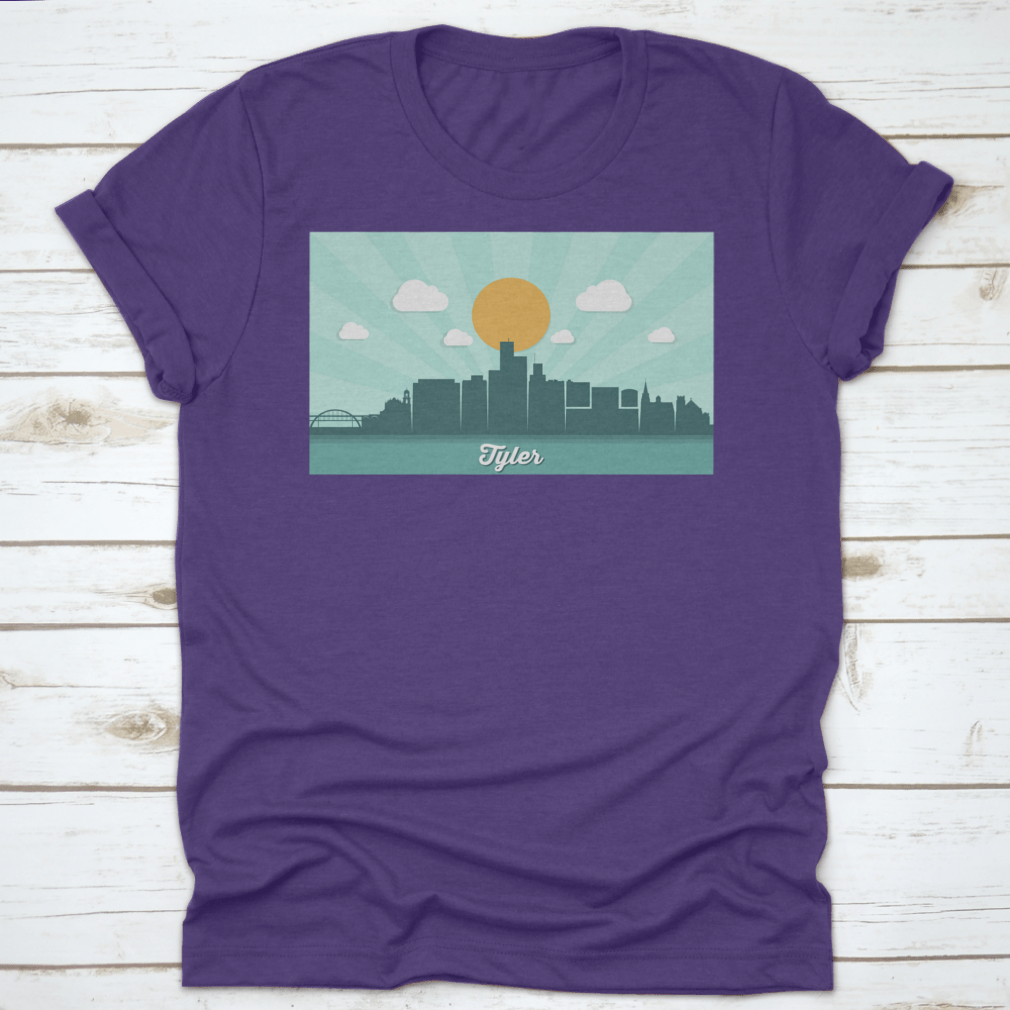 Tyler Skyline Day Time Vector Illustration T-Shirt showcasing a vibrant city skyline design on a comfortable cotton fabric.