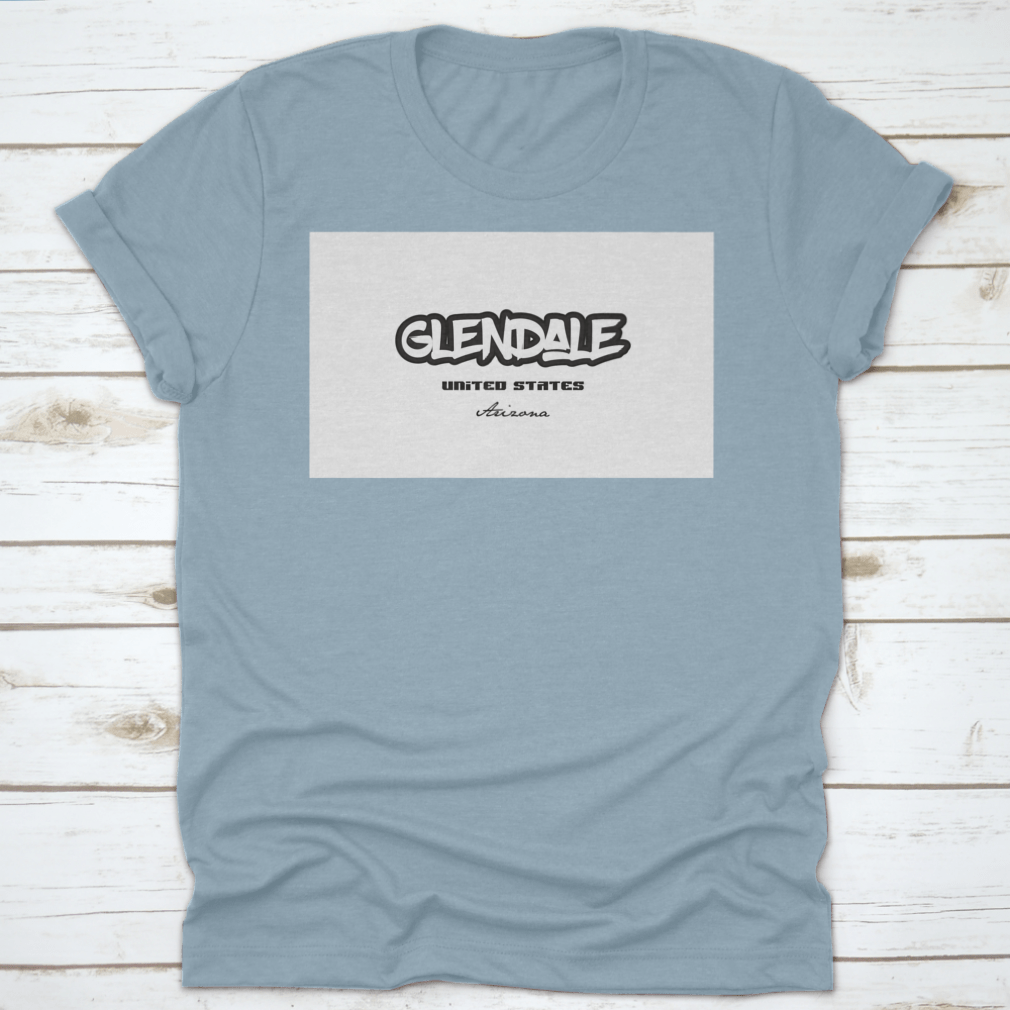 Typography design featuring Glendale, Arizona, on a comfortable cotton fabric, showcasing the city's name in a stylish font.