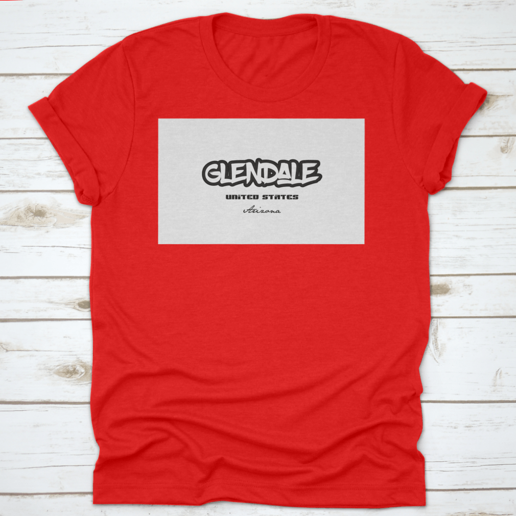 Typography design featuring Glendale, Arizona, on a comfortable cotton fabric, showcasing the city's name in a stylish font.