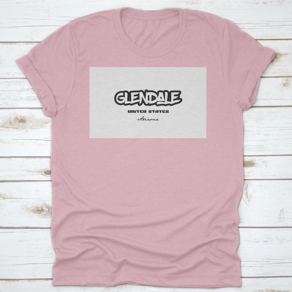 Typography design featuring Glendale, Arizona, on a comfortable cotton fabric, showcasing the city's name in a stylish font.