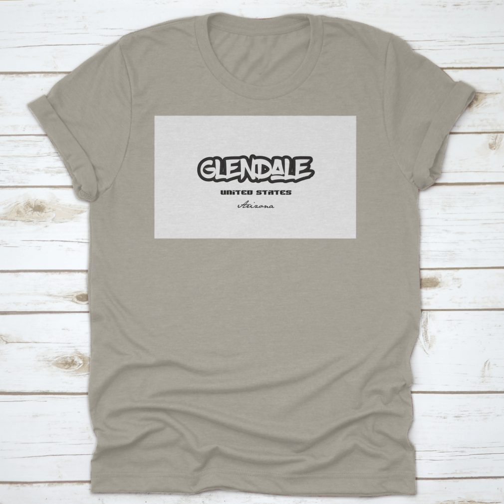 Typography design featuring Glendale, Arizona, on a comfortable cotton fabric, showcasing the city's name in a stylish font.